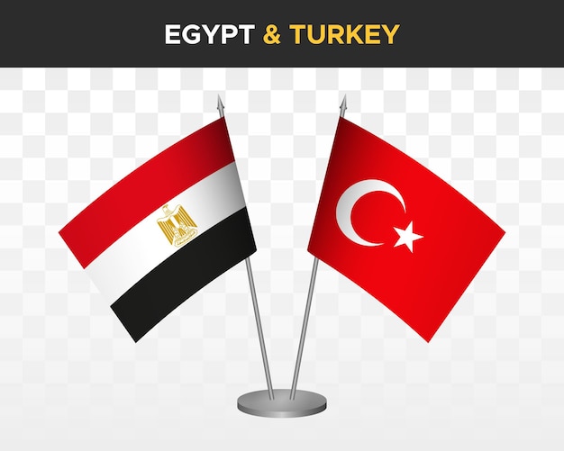 Egypt vs turkey desk flags mockup isolated 3d vector illustration egyptian table flags