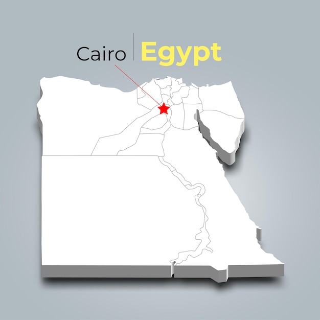 Egypte 3D-kaart met grenzen van regio's en de hoofdstad