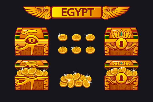 Egypte antieke schatkist en gouden munten