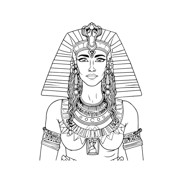 Egypte Cleopatra bovenlichaam hand getekende illustratie