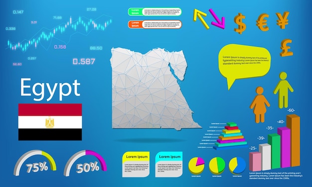 Egypte kaart info grafische grafieken symbolen elementen en pictogrammen collectie gedetailleerde kaart van egypte met hoogwaardige zakelijke infographic elementen