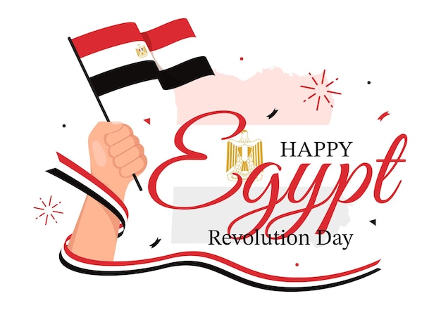 Vector egypte revolutie dag vectorillustratie op 23 juli met zwaaiende vlag achtergrond in nationale feestdag