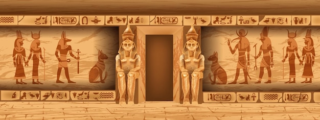 Vector egypte stenen tempel muur vector oude farao graf interieur godin religie silhouet