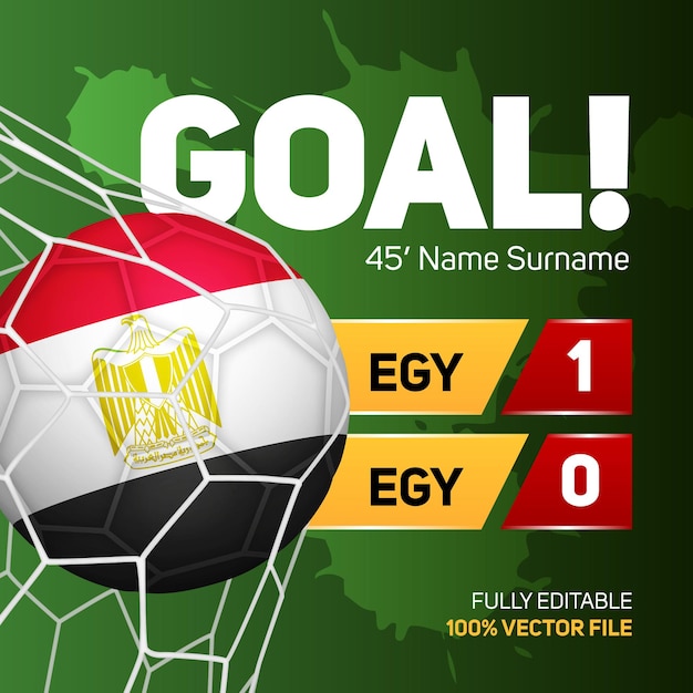 Egypte vlag voetbal voetbal mockup scoren doelpunt scorebord banner 3d vectorillustratie