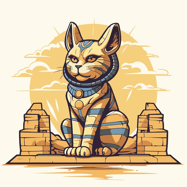 Egyptian cat in the ancient city of Luxor Vector illustration