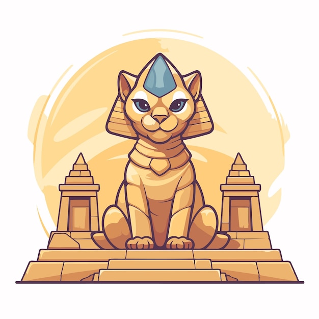 Vector egyptian cat sitting on the stone vector illustration in cartoon style