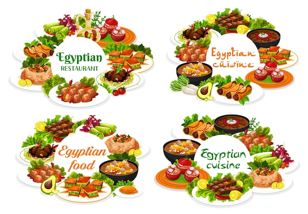 Egyptian cuisine restaurant vector round banners