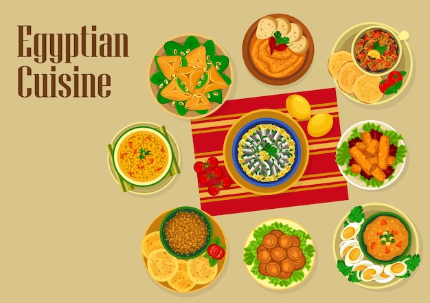 Vector egyptian cuisine traditional food arabian dishes