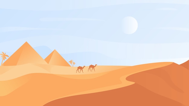 Vector egyptian desert nature landscape with sand dunes