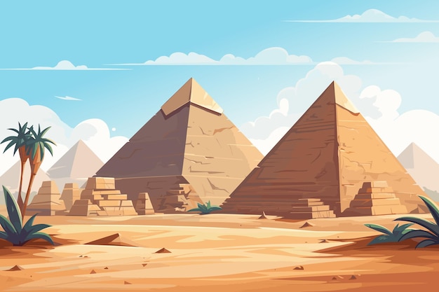 Египетская пустыня с пирамидами векторная мультфильмная иллюстрация пейзажа с древними гробницами фараонов