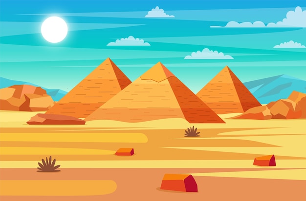 Deserto egiziano con piramidi.