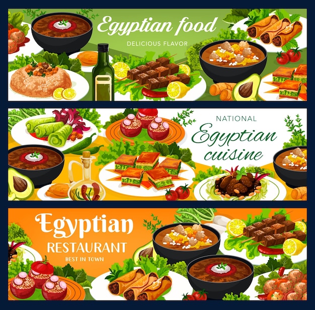 Vettore bandiera di vettore di piatti del ristorante cibo egiziano