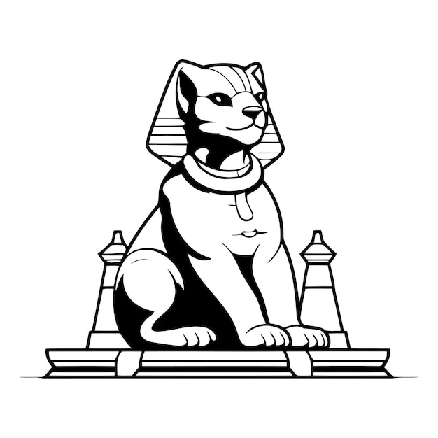 Egyptian golden cat sitting on the pedestal Vector illustration