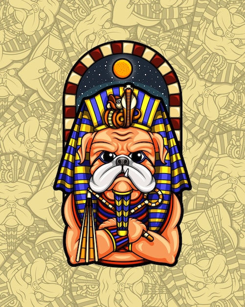 Vector egyptian pharaoh cute pug dog illustration