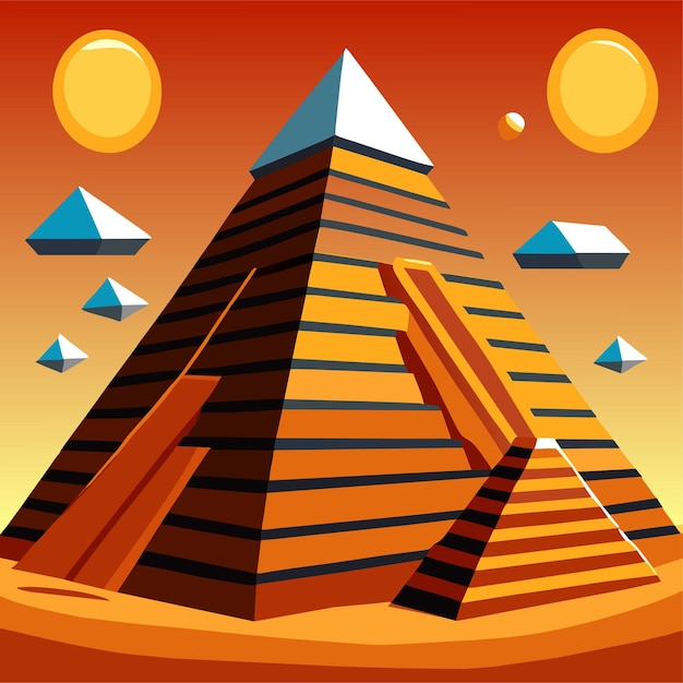 Vettore illustrazione vettoriale di cartoni animati della piramide egiziana in blocchi di sabbia dorata