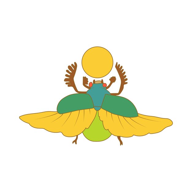 Vector egyptian sacred bug a scarab a symbol of the sun icon in cartoon style on a white background