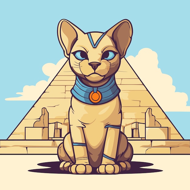 Egyptian Sphinx in front of the pyramids Vector illustration