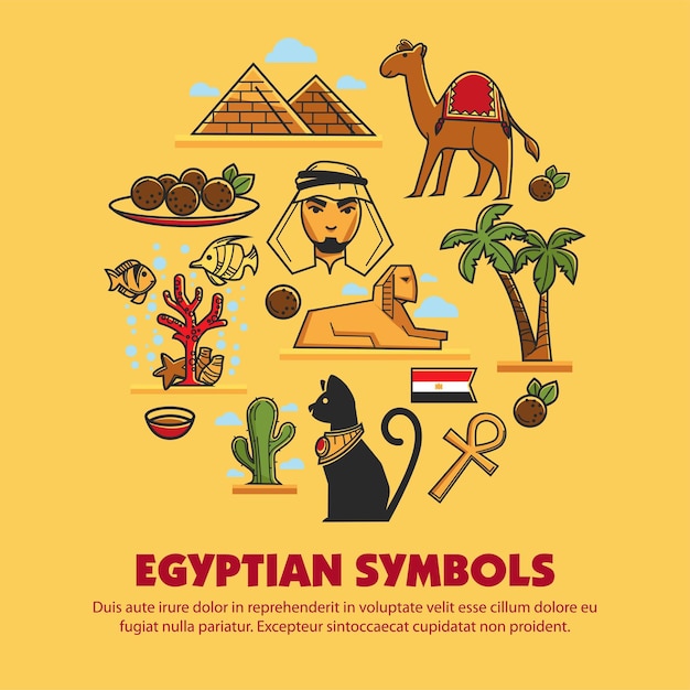 Египетские символы путешествуют по египетской архитектуре, кухне и животным