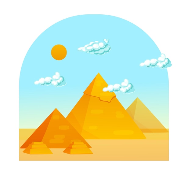 Egyptische piramides tegen de lucht met wolken cartoon vector illustratie