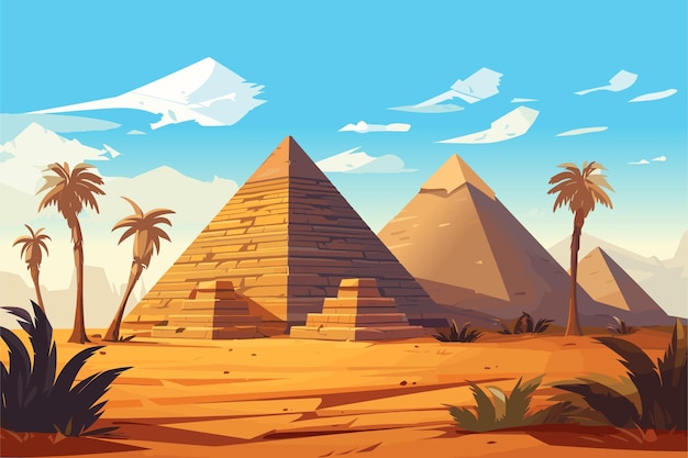 Egyptische woestijn met piramides Vector cartoon illustratie van landschap met oude farao's graven