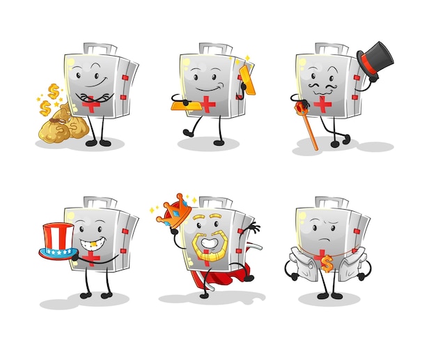 EHBO-kit rijk karakter cartoon mascotte vector
