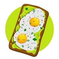 Ei en gepureerde avocadotoost met geroosterd brood. gezond eten. vector illustratie