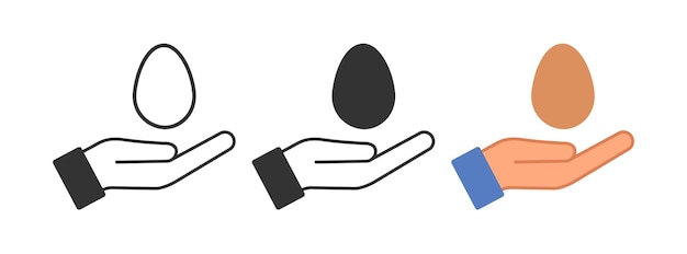 Ei in een open handpictogram Geef een kippenembryo-illustratiesymbool een ovale vector houden