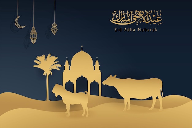 Eid adha mubarak sfondo di capra d'oro