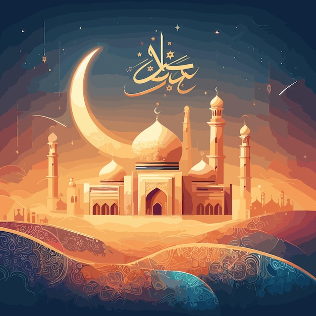 Eid adha mubarak greeting islamic illustration background vector design with arabic calligraphy