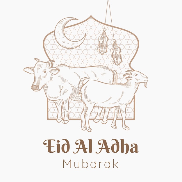 eid adha mubarak poster with lineart simple