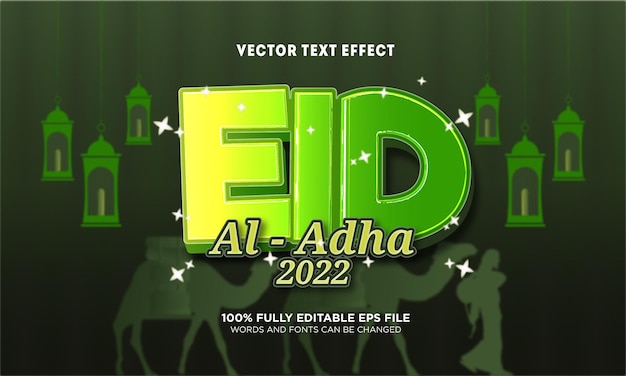 Vettore effetto testo modificabile eid al adha 2022