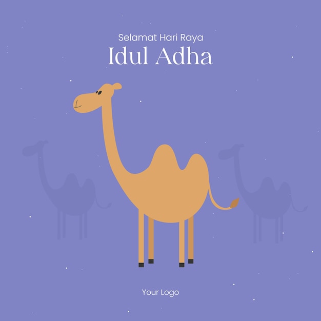 Vector eid al adha cartoon camel-sjabloon voor sociale media premium vector