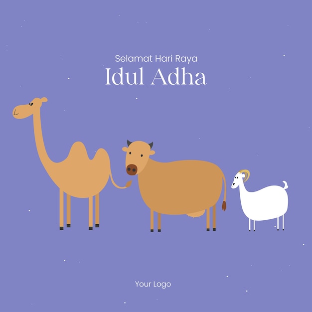 Eid al adha cartoon violet шаблон для социальных сетей premium векторы
