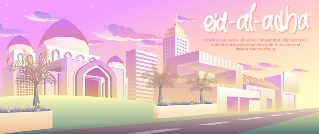 Vector eid al adha in the city banner