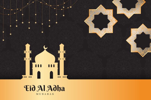 회색 배경의 Eid Al Adha 골드 만다라