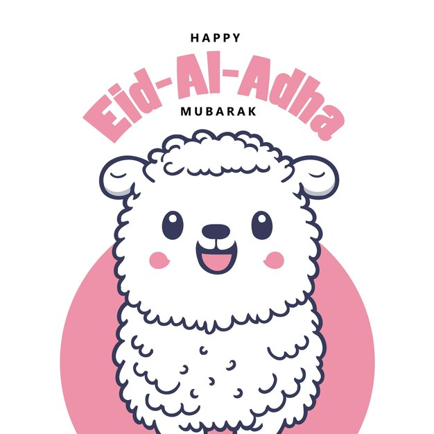 벡터 eid al adha 인사말 귀여운 양 만화 이슬람 eid 인사말