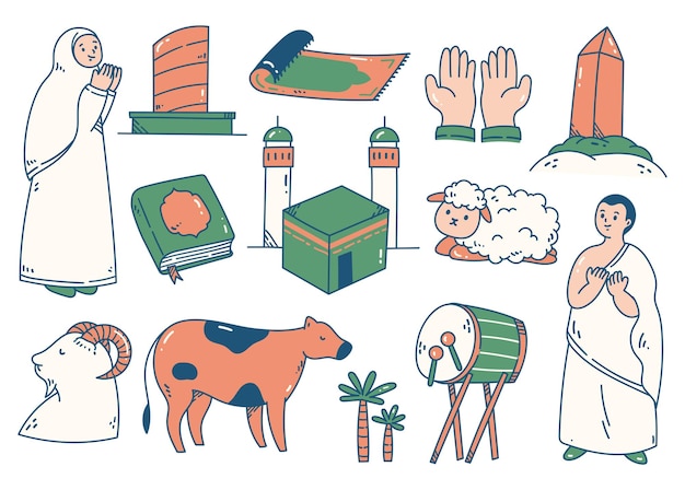 Eid al Adha 및 Hajj Doodle 디자인 요소