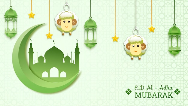 인사말 카드 프리미엄 벡터에 적합한 염소와 Eid Al Adha 그림