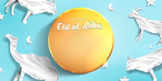 Eid al adha islamic decoration display podium background with goat camel cow moon and star product showcase for ramadan kareem mawlid eid al fitr muharram