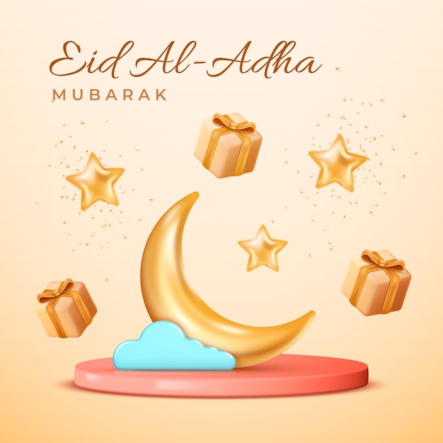 Eid al adha-kaarten ontwerpen in d moderne vectorstijl eid mubarak islamitische vakantiebanner met ramadan la