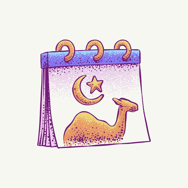 Eid Al Adha Kalender Hand Getrokken Pictogram Illustratie