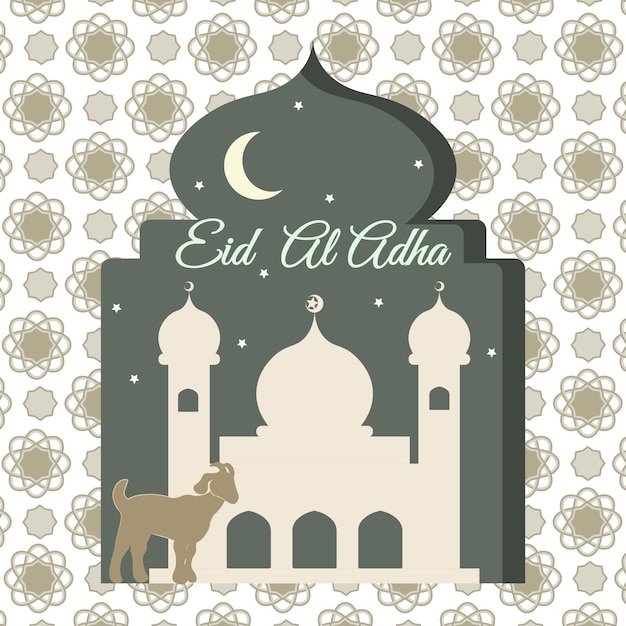 Eid al adha met islamitisch patroon en moskee-sillhouette voor poster en bannerillustratie