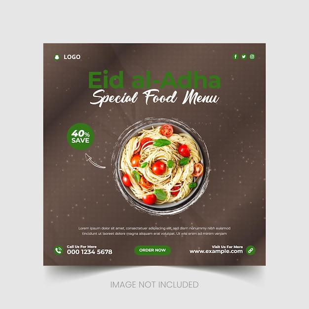 Eid al Adha moslim festival speciaal eten menu verkoop social media post banner sjabloon