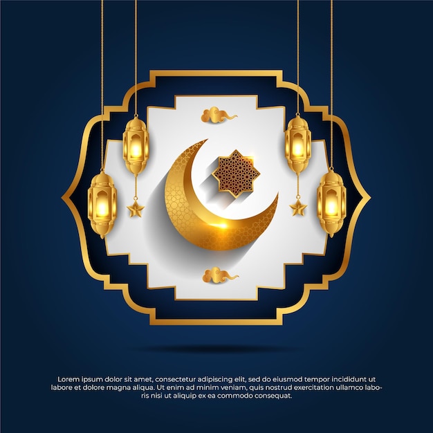 Eid al adha mubarak 3d gouden mooie islamitische maan ster lamp vector design