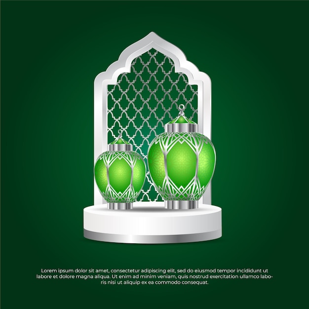 Eid al adha mubarak 3d islamic festival green lamp vector design