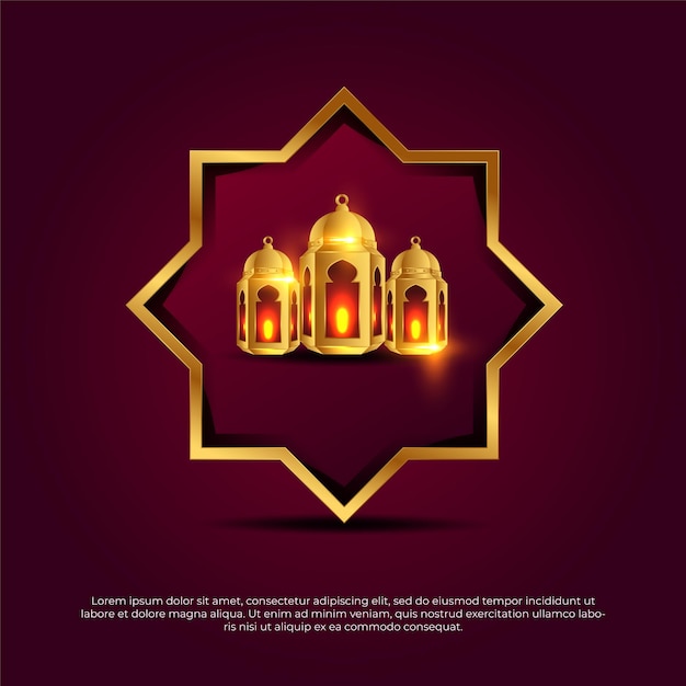 Eid al adha mubarak 3d rode gradiënt islamitische gouden ster lamp vector achtergrond