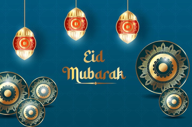 Vector eid al adha mubarak banner design with decorative mandala and moon