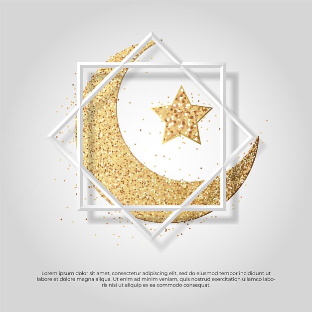 Vector eid al adha mubarak beautiful islamic 3d golden moon and star vector design