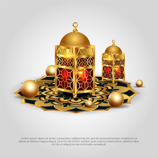 Eid al adha mubarak beautiful islamic golden 3d lamp mandala vector design