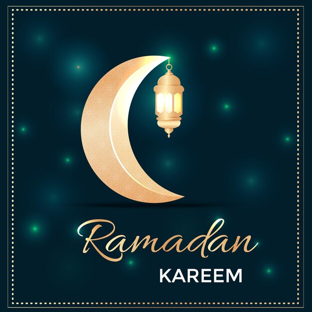 Eid Al Adha Mubarak Card with golden Crescent Moon and arabic lantern Vector background